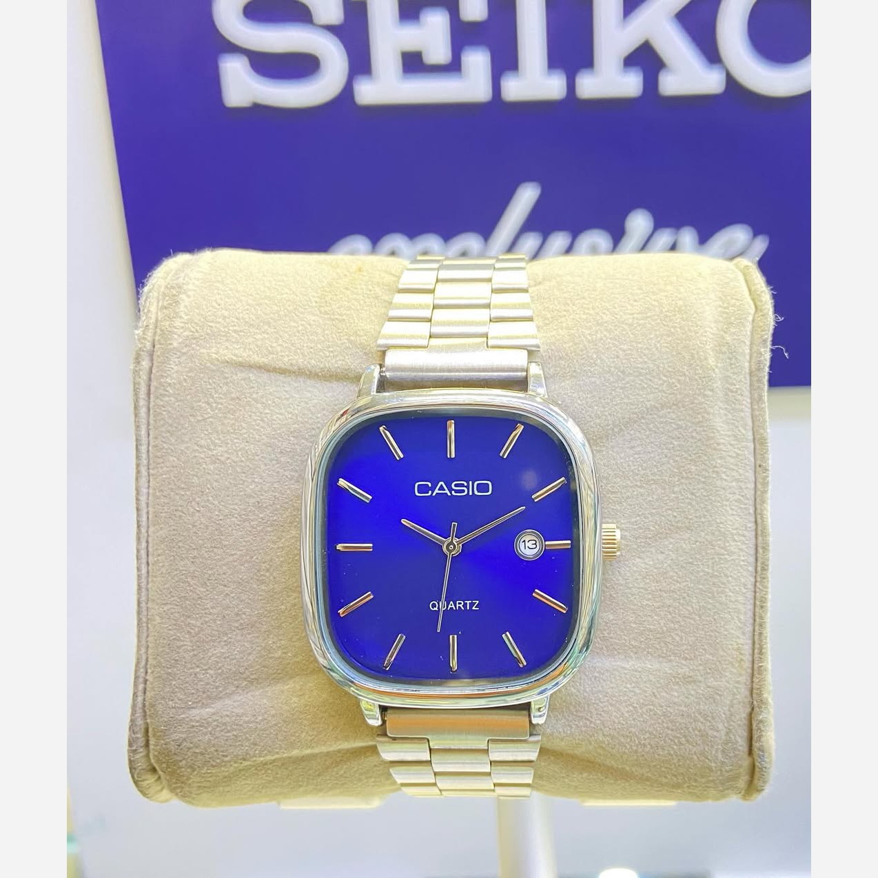 ساعت مچی مردانه کاسیوcasio بند نقره ای صفحه آبی ضد آب کد2663