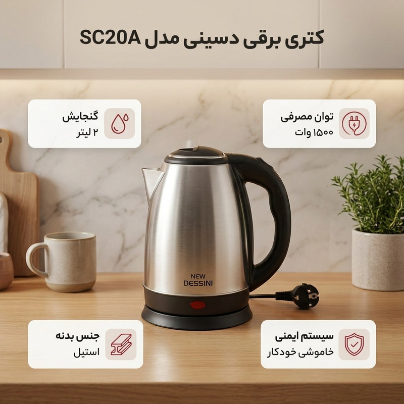 کتری برقی دسینی مدل SC20A گنجایش 2 لیتر