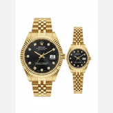ساعت مچی رولکس دیت جاست زنانه و مردانه rolex بند طلایی صفحه مشکی + جعبه هدیه و باتری اضافی