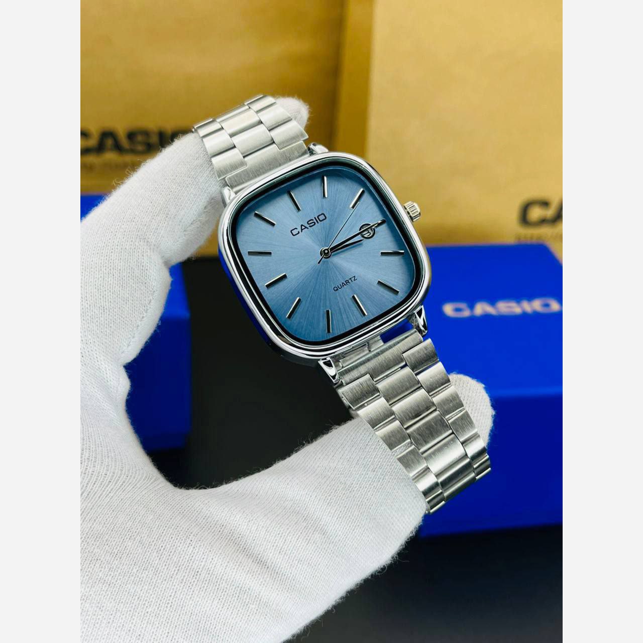 ساعت مردانه کاسیو اولدمانی اصلیcasio فول استیل رنگ ثابت ضمانتی صفحه آبی آسمانی
