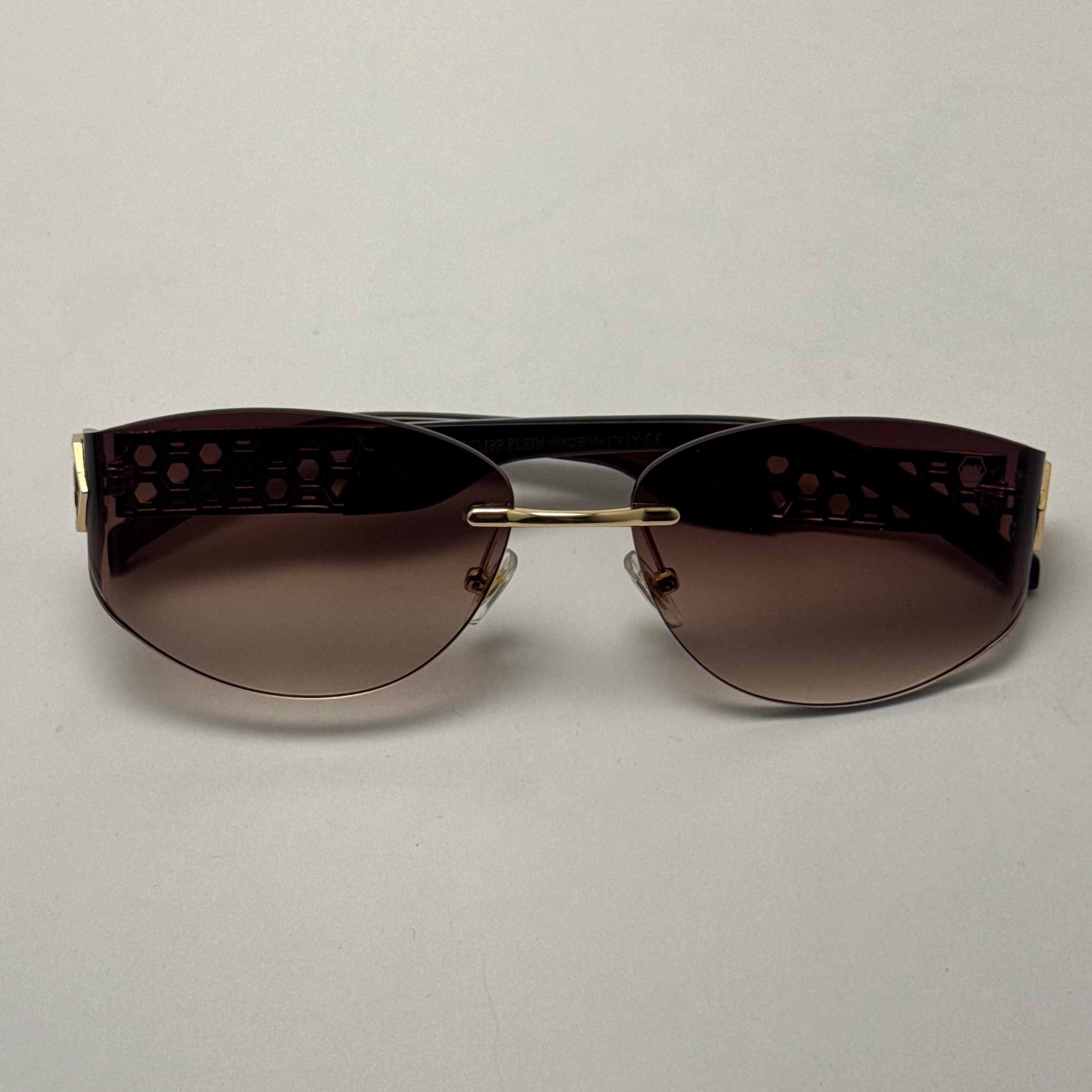 عینک آفتابی فیلیپ پلین Philip Plein مدل Luxury Shield فریم لس قهوه ای - لنز UV400