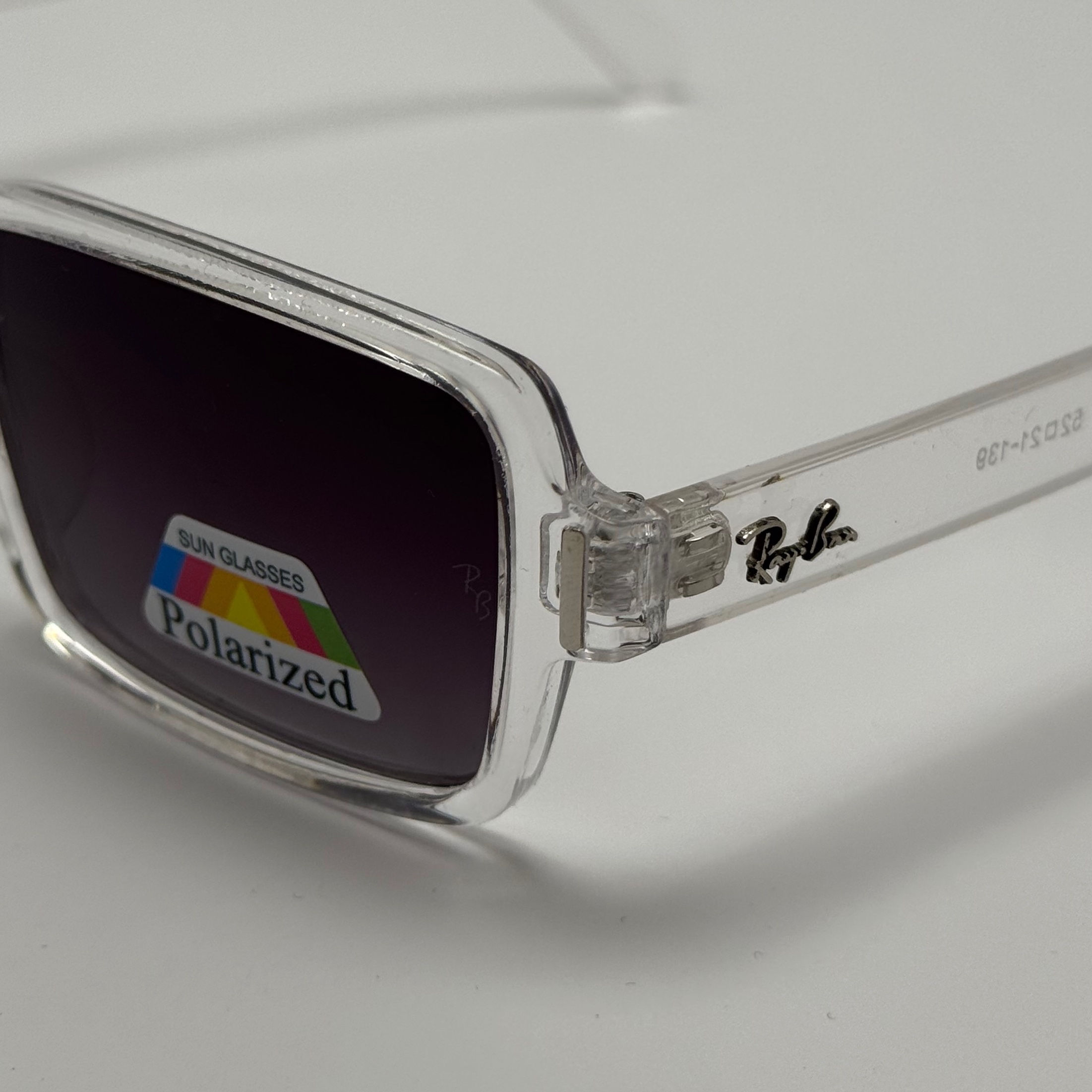 عینک آفتابی پلاریزه ریبن مستطیلی کریستالی مشکی کد rayban RB 2201