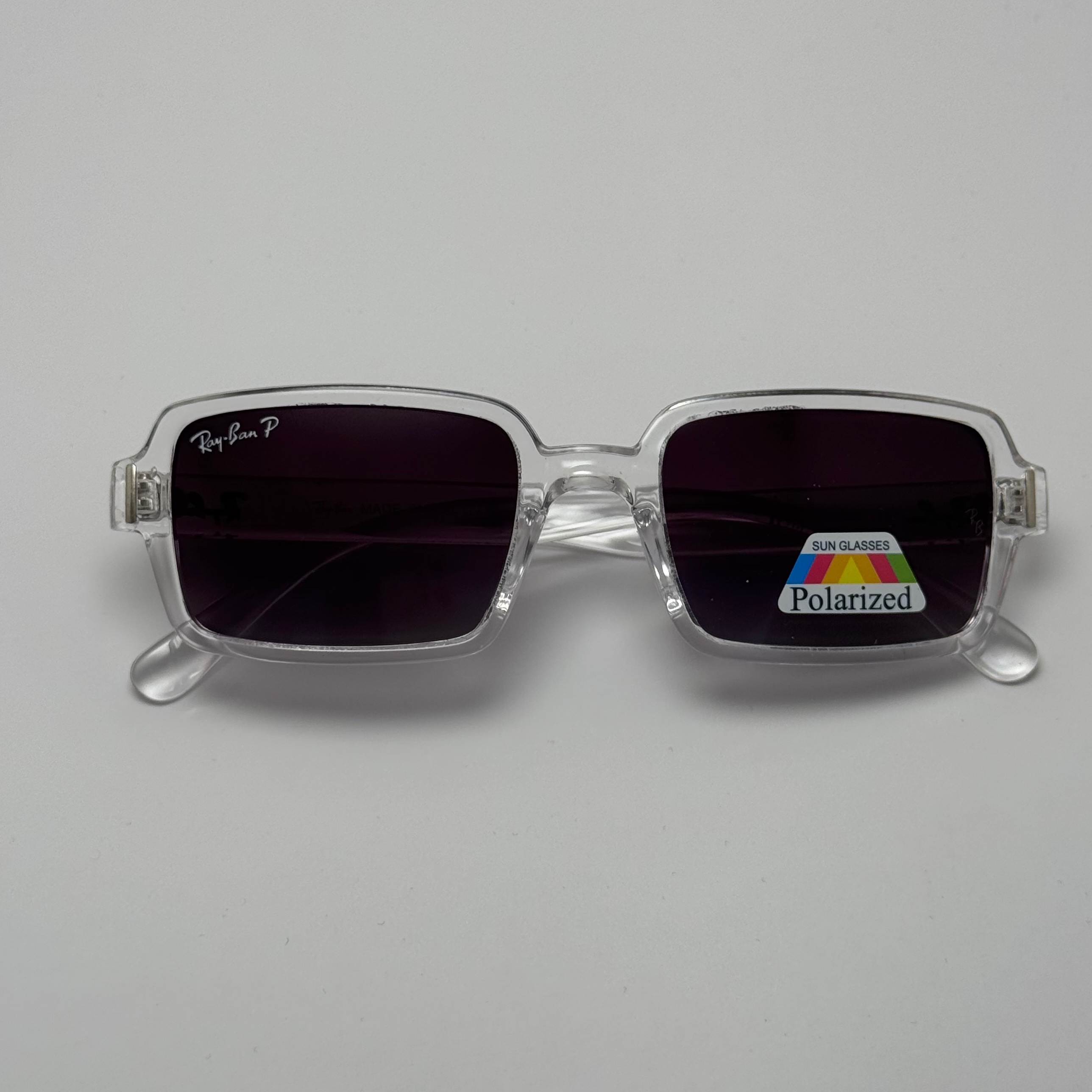 عینک آفتابی پلاریزه ریبن مستطیلی کریستالی مشکی کد rayban RB 2201
