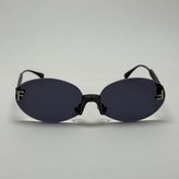 عینک آفتابی زنانه فندی Fendi فریم لس بیضی مدل Oval Frame Diamond Style نگین کاری شده کیفیت مستر تمام مشکی
