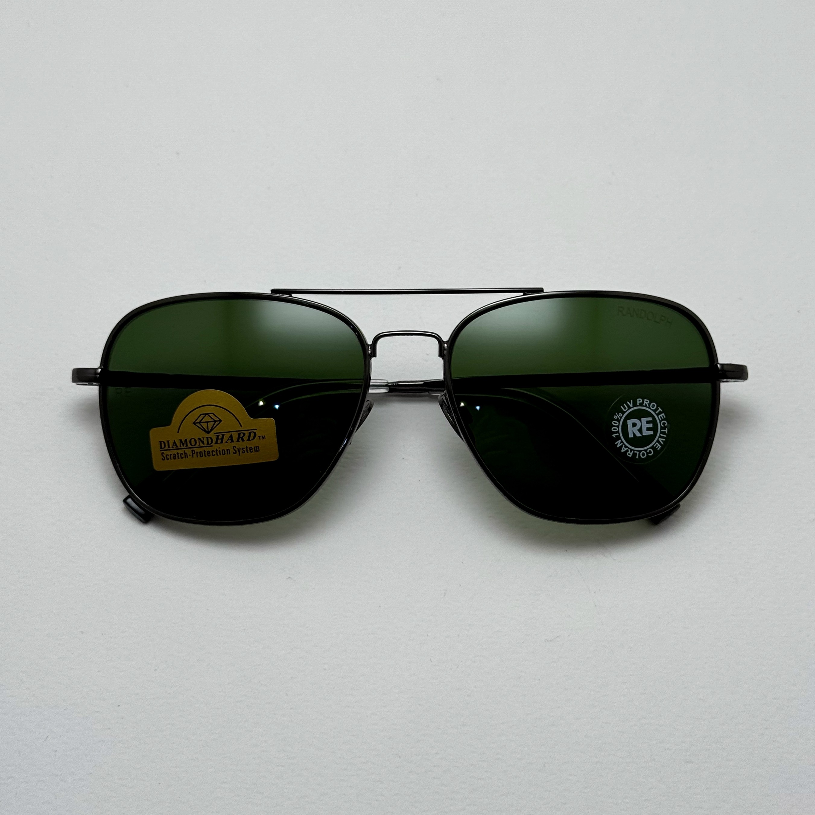 عینک آفتابی خلبانی رندولف شیشه سنگ آنتی رفلکس سبز فریم نوک مدادی فول پک RANDOLPH AVIATOR RE 58 24K