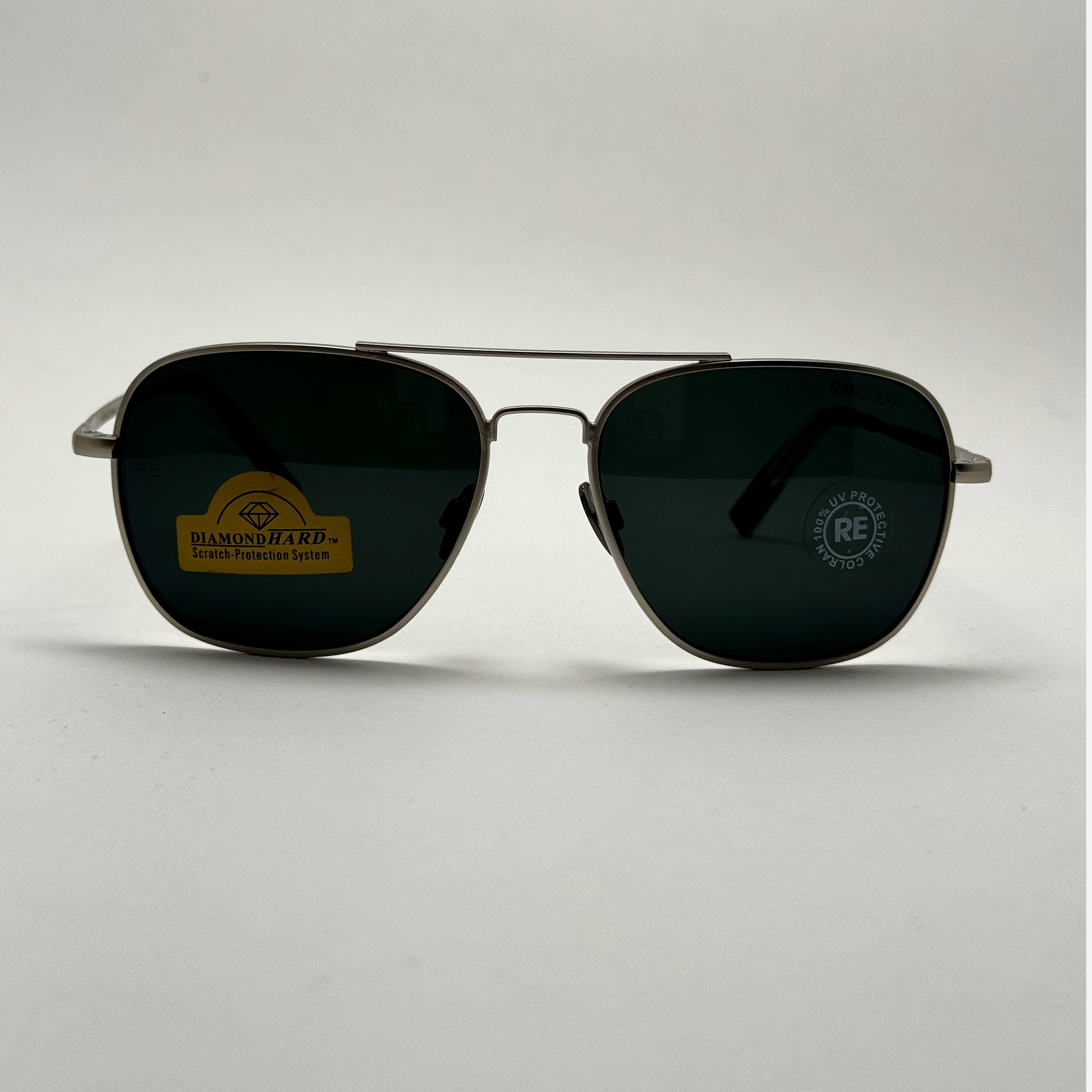 عینک آفتابی خلبانی رندولف شیشه سنگ آنتی رفلکس مشکی نقره ای فول پک RANDOLPH AVIATOR RE 58 24K WHITE GOLD