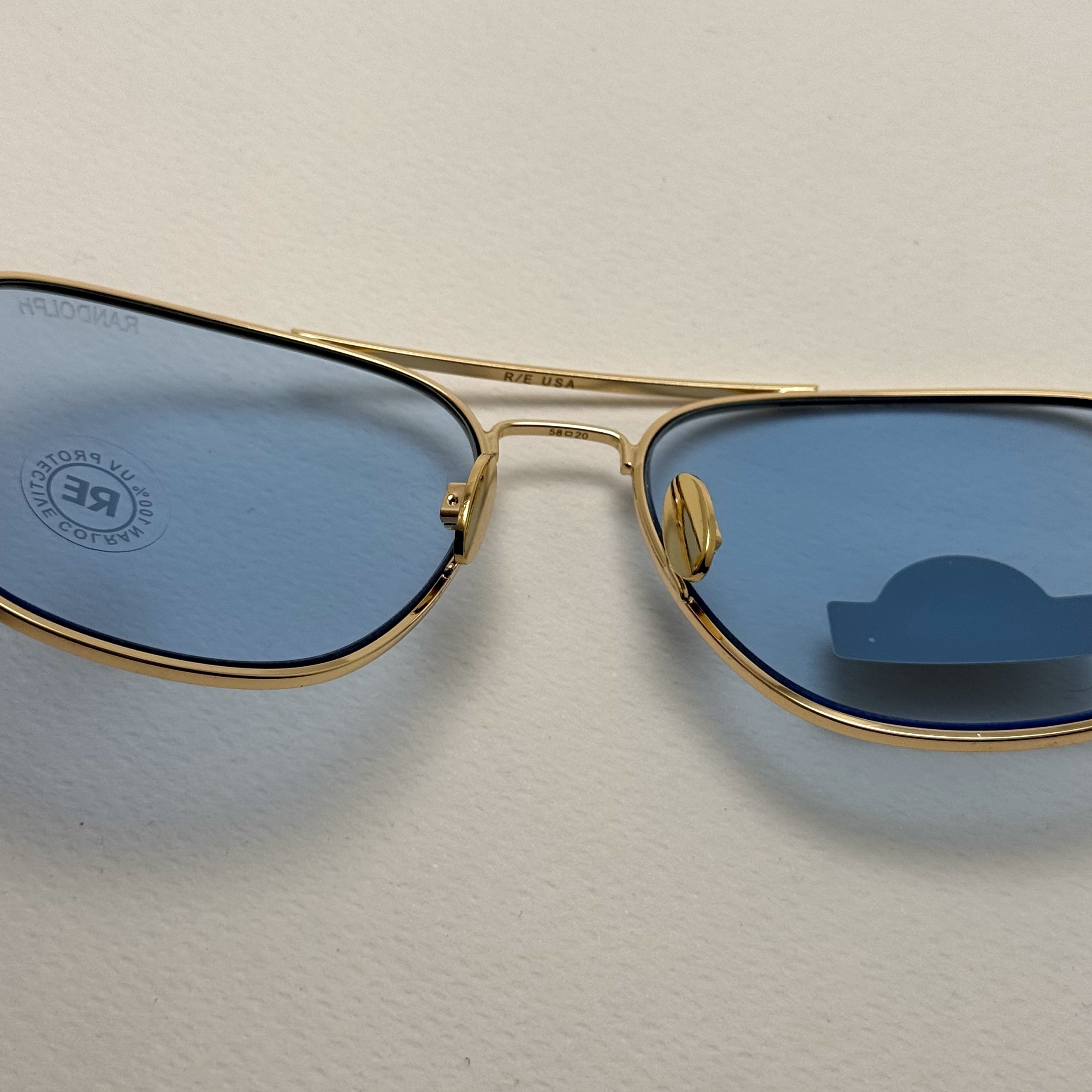 عینک آفتابی خلبانی رندولف شیشه سنگ آبی آسمانی طلایی فول پک RANDOLPH AVIATOR RE 58 24K GOLD