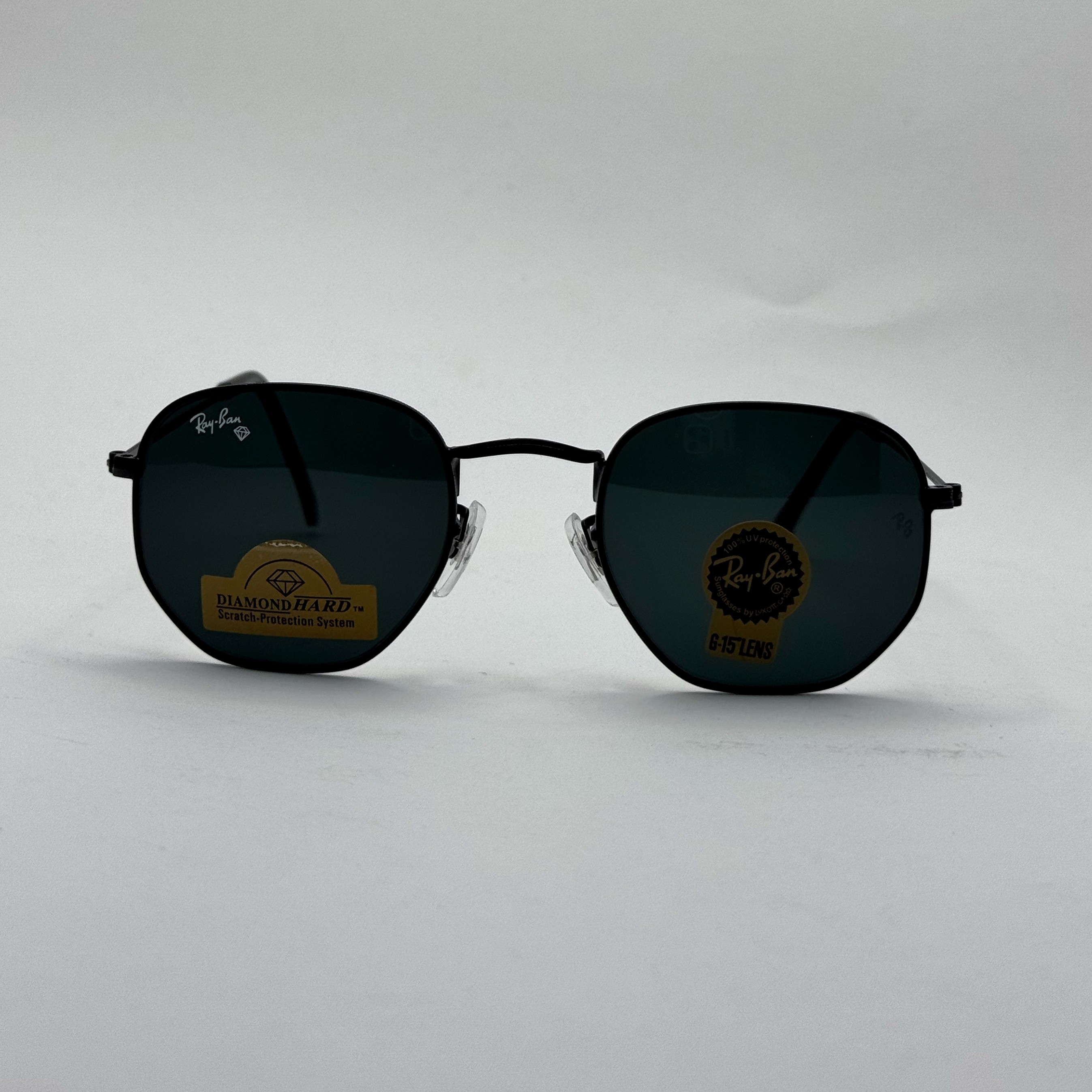 عینک ریبن هگزونال شیشه سنگ تمام مشکی به همراه پک کامل ریبن کد Rayban RB 3548