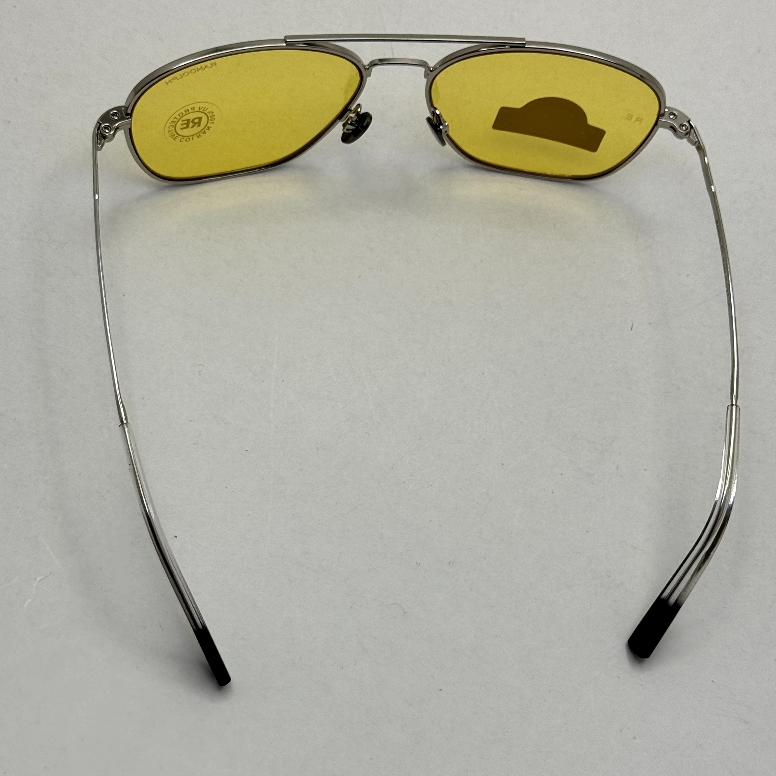 عینک آفتابی و شب خلبانی رندولف شیشه سنگ زرد فریم نقره ای فول پک اصلی RANDOLPH AVIATOR RE 58 24K WHITE GOLD