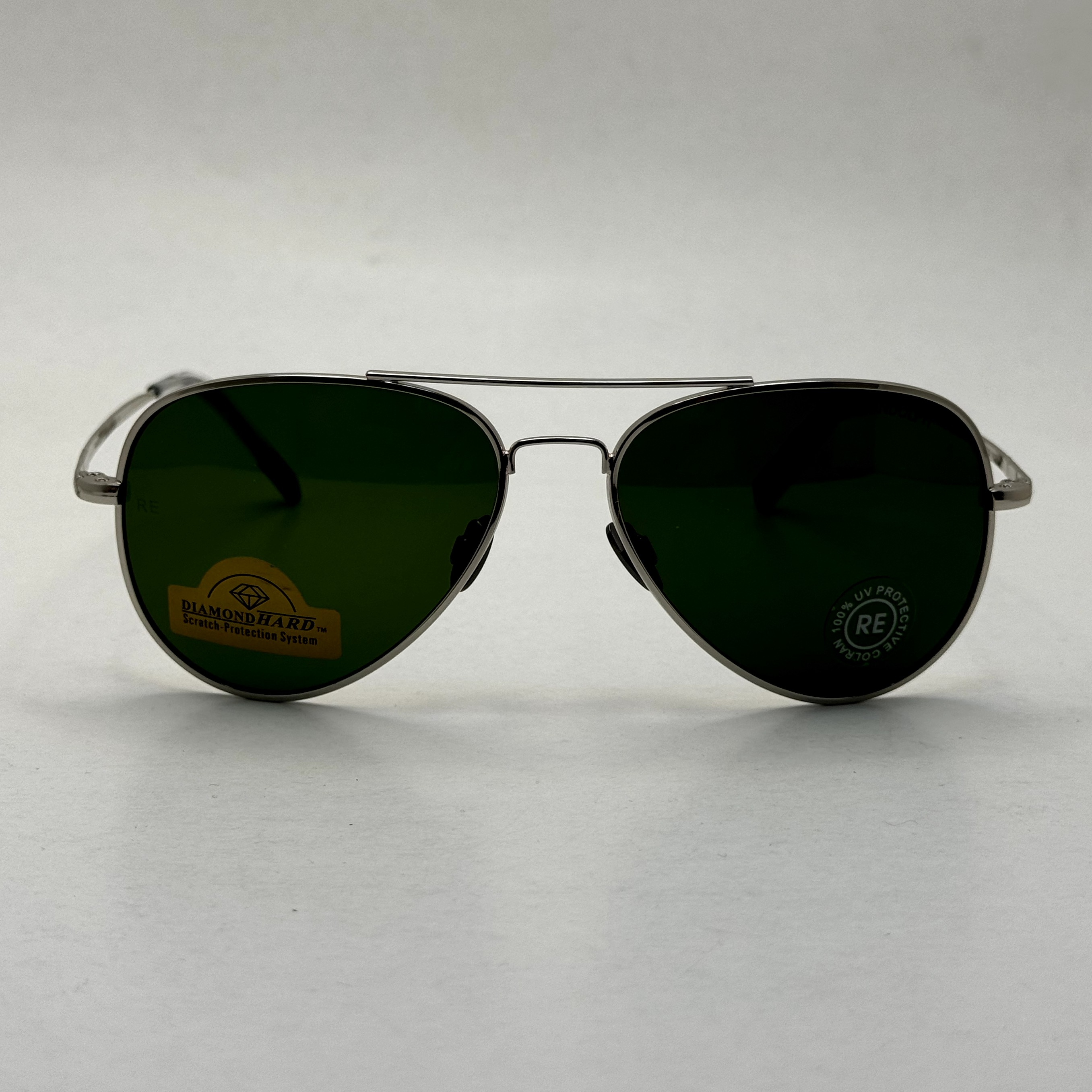 عینک آفتابی خلبانی رندولف شیشه سنگ کانکورد آنتی رفلکس سبز فریم نقره ای فول پک اصلی RANDOLPH AVIATOR CR 231 24K