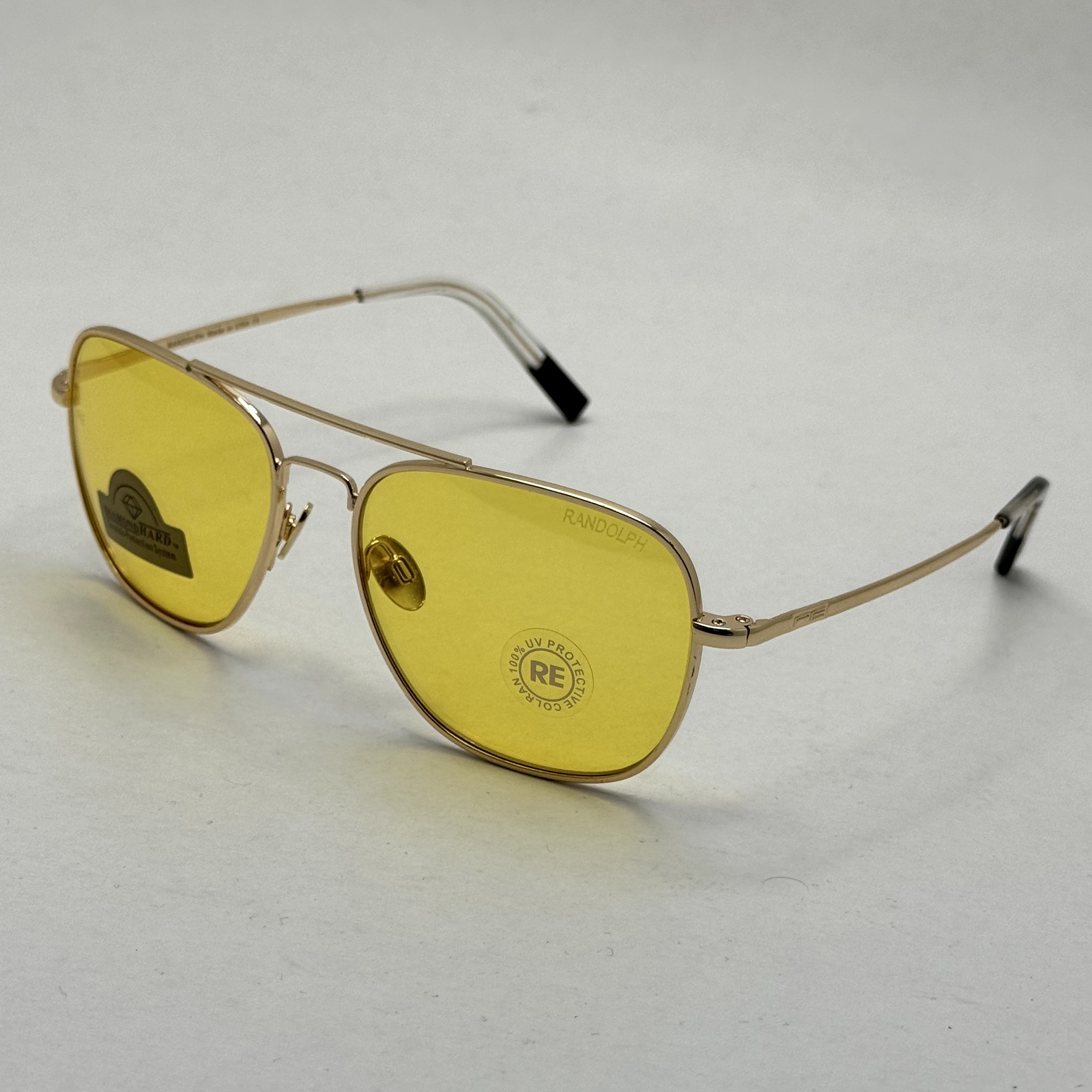 عینک آفتابی و شب خلبانی رندولف شیشه سنگ زرد فریم طلایی فول پک اصلی RANDOLPH AVIATOR RE 58 24K GOLD