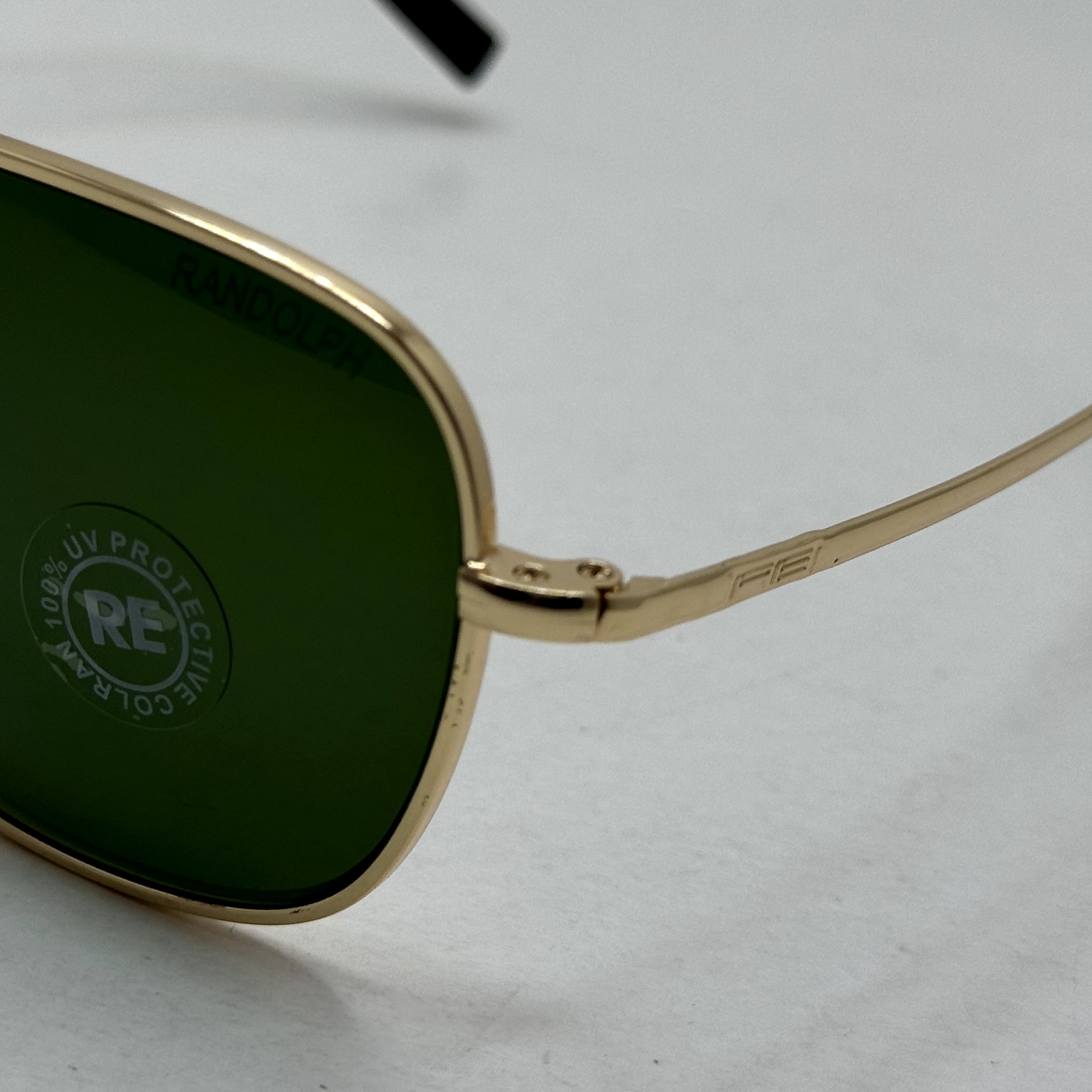 عینک آفتابی خلبانی رندولف شیشه سنگ آنتی رفلکس سبز فریم طلایی فول پک اصلی RANDOLPH AVIATOR RE 58 24K GOLD