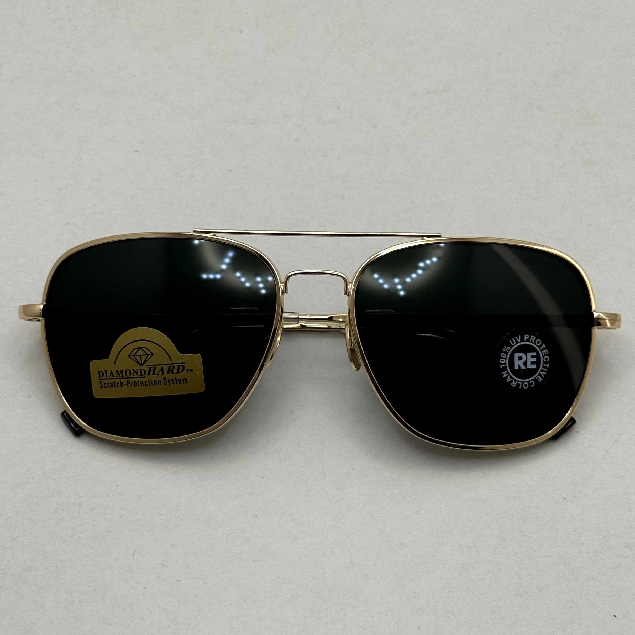 عینک آفتابی خلبانی رندولف شیشه سنگ آنتی رفلکس مشکی فریم طلایی فول پک RANDOLPH AVIATOR RE 58 24K GOLD