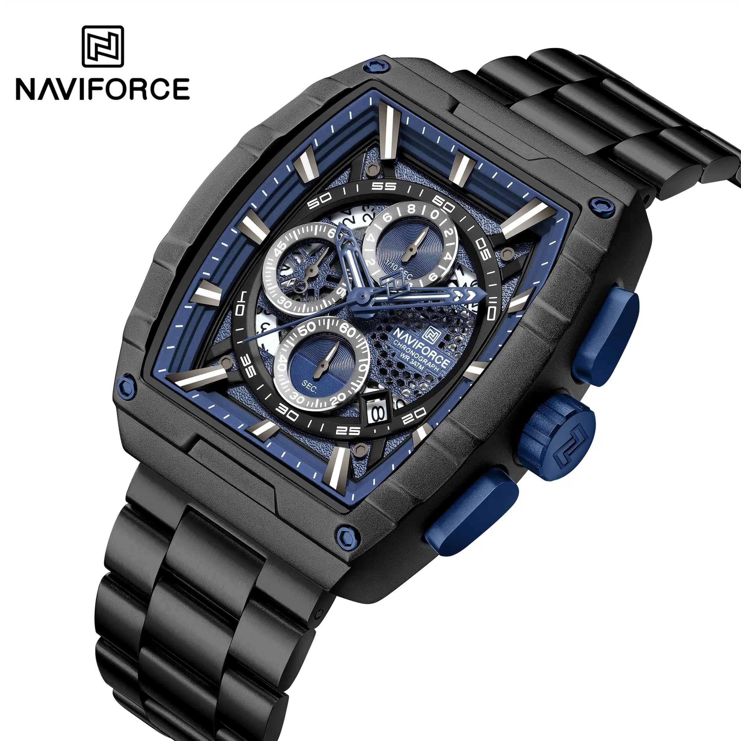 ساعت مچی مردانه ارجینال نیوی فورس Naviforce سه موتور فعال ضد آب مشکی ارسال رایگان