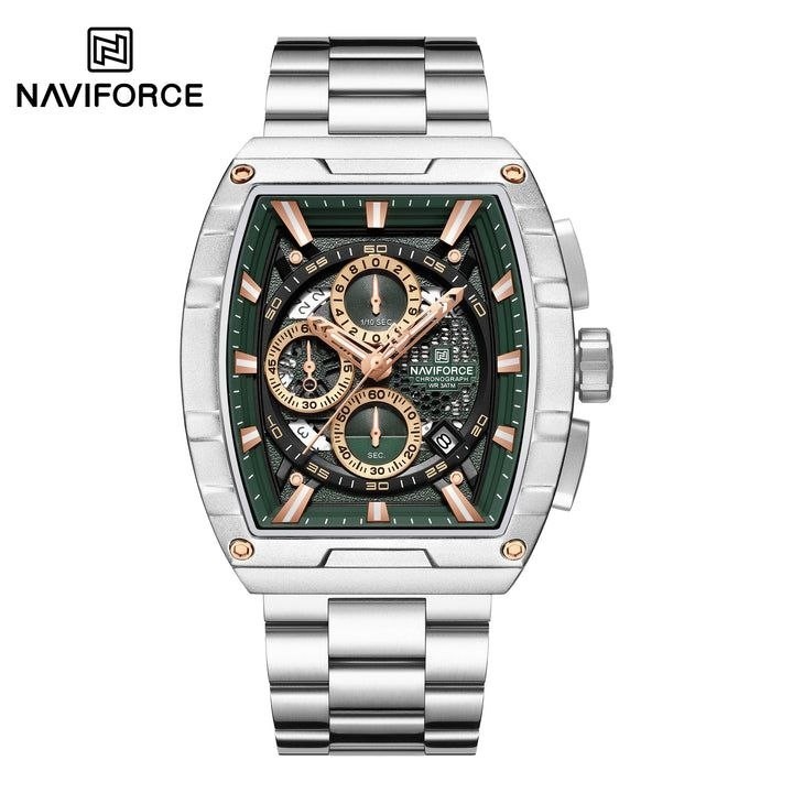 ساعت مچی مردانه ارجینال نیوی فورس Naviforce سه موتور فعال ضد آب صفحه سبز ارسال رایگان