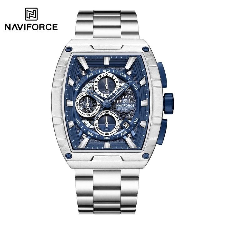 ساعت مچی مردانه ارجینال نیوی فورس Naviforce سه موتور فعال ضد آب صفحه سرمه ای ارسال رایگان