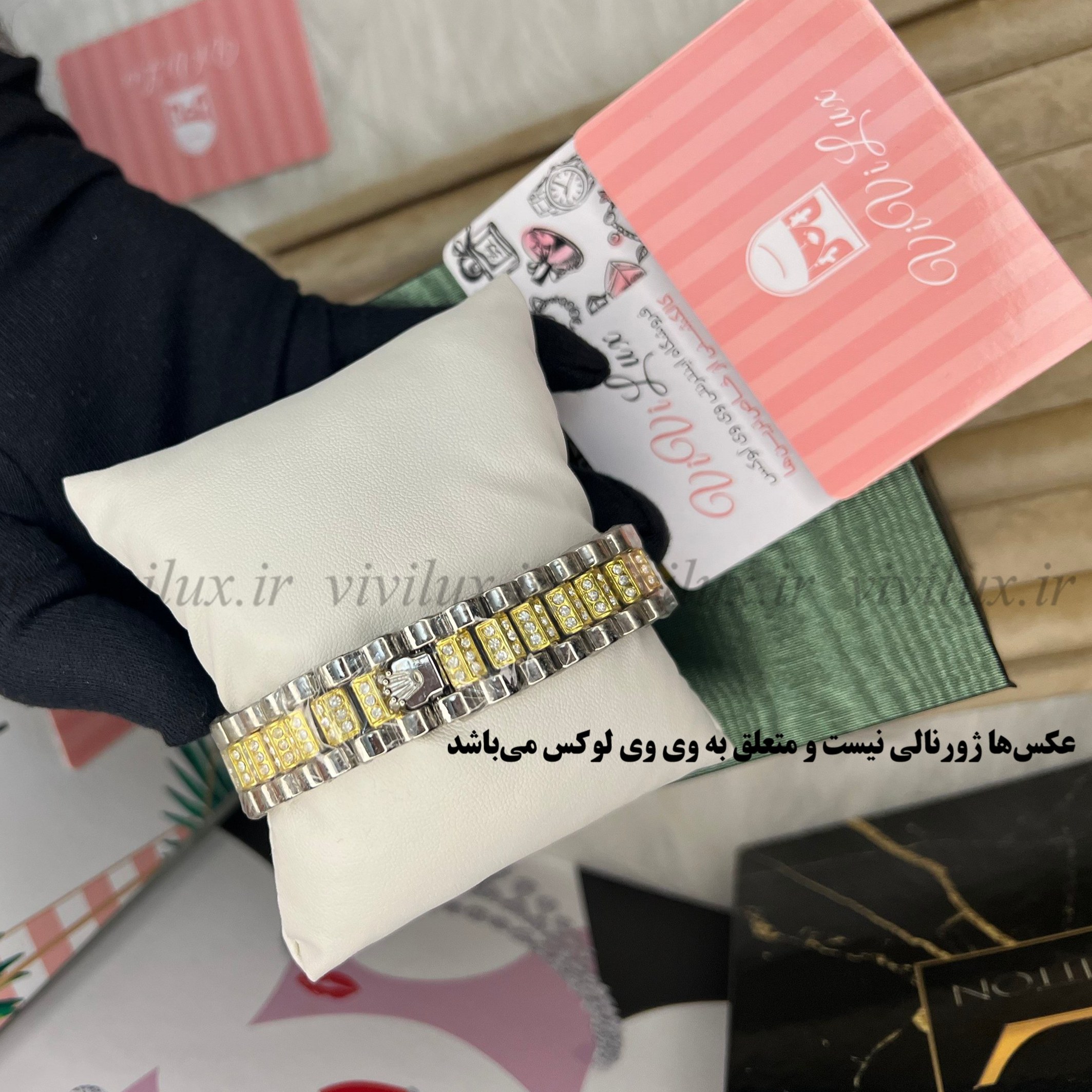 ساعت زنانه رولکس نگین دار قفل اصلی آبی مالتی کالر