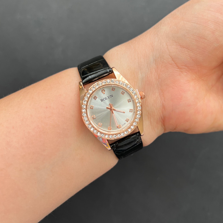 ساعت دخترانه بولون بند چرم مشکی