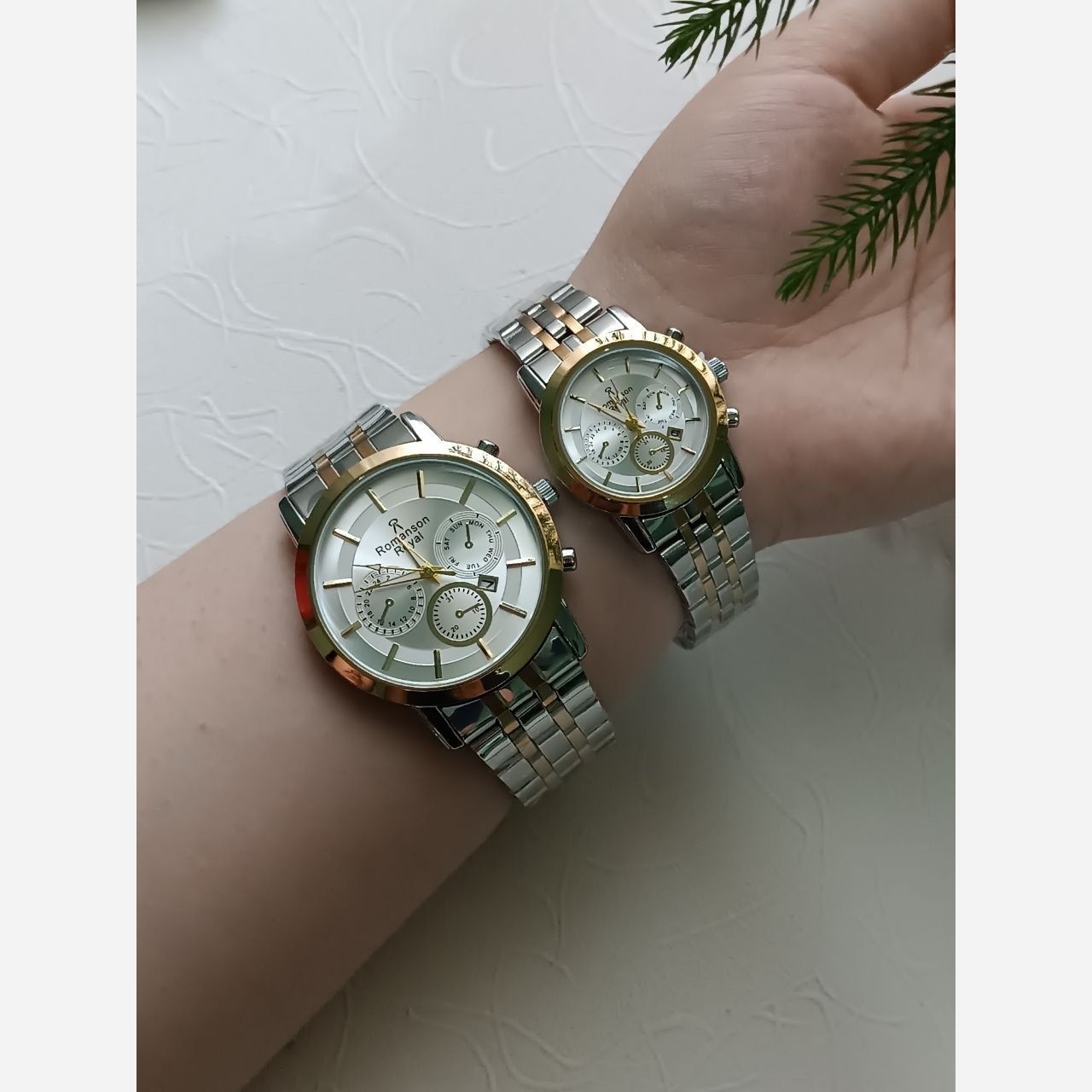 ساعت ست رومانسون طلایی نقره ای صفحه سفید