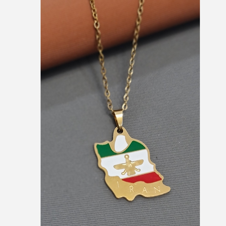 گردنبند پرچم ایران سه رنگ استیل