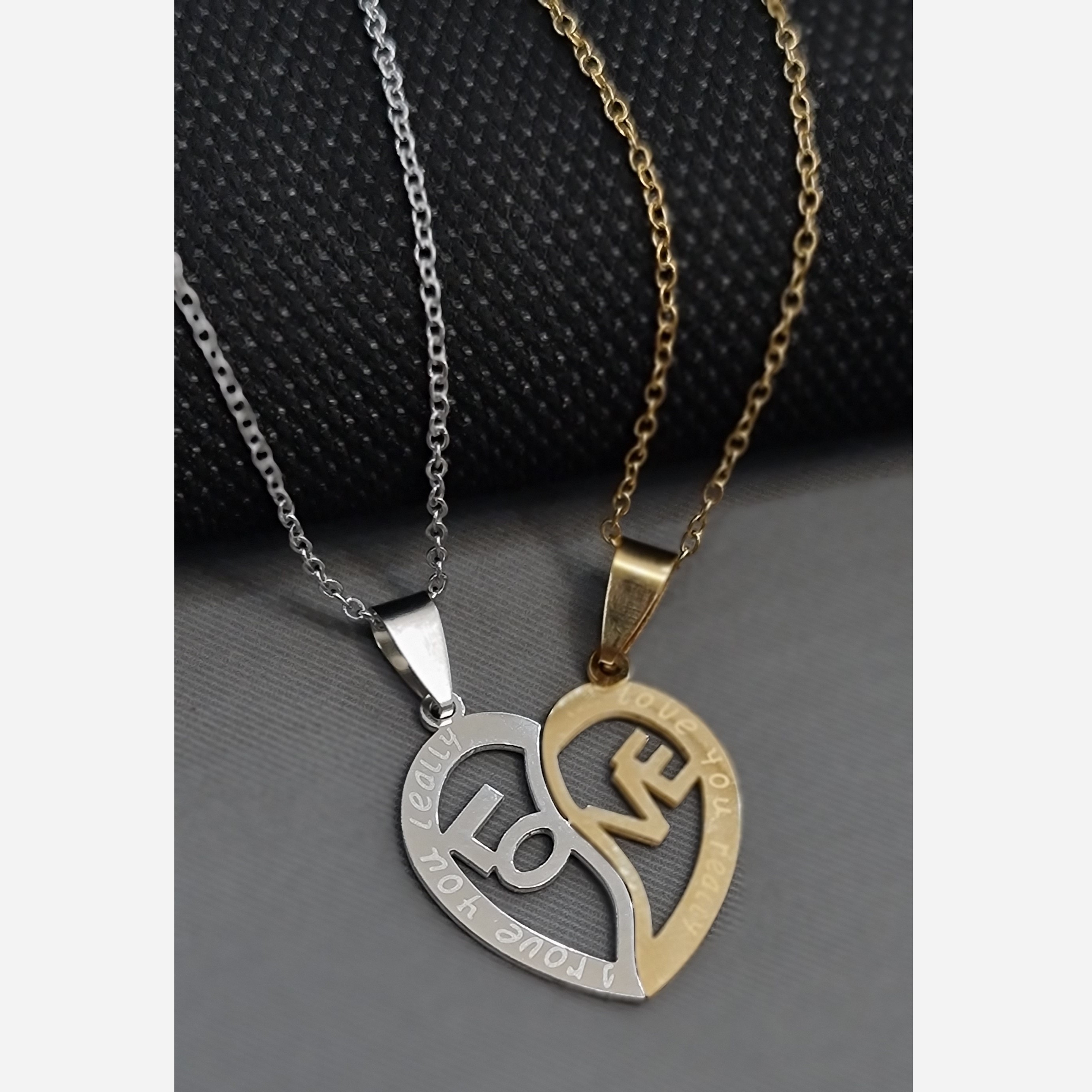گردنبند ست پازلی دونفره استیل طرح LOVE