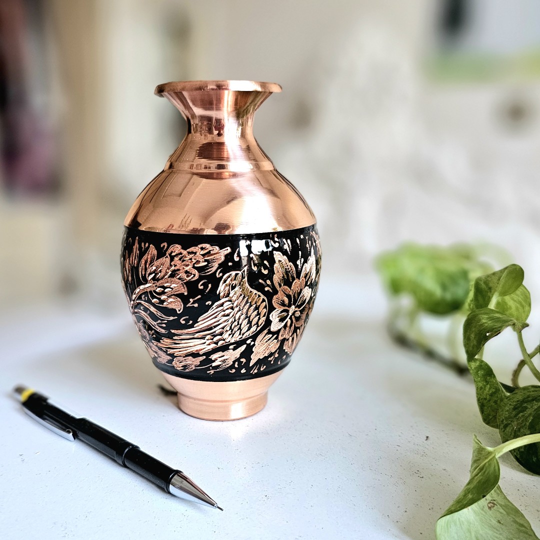 گلدان مسی الماس تراش مدل خمره ای ارتفاع 15