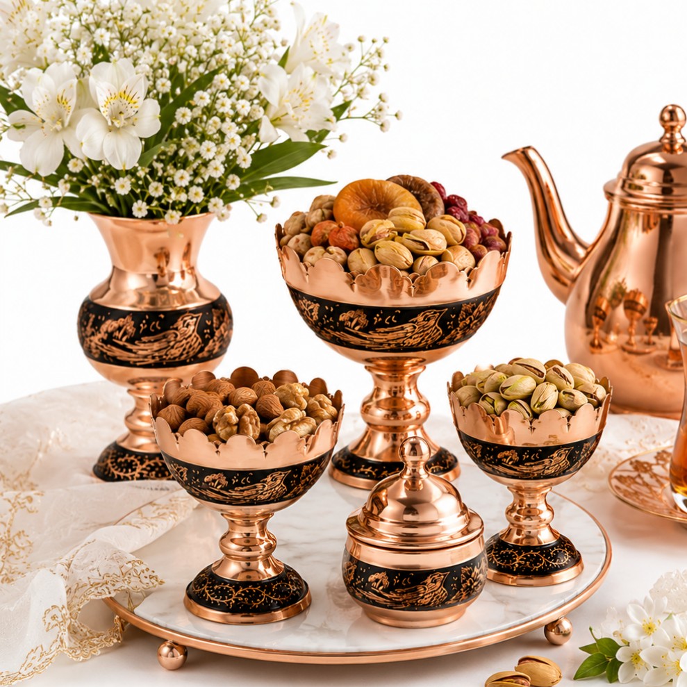 هفت سین مسی ،هفت سین الماس تراش .آجیل خوری مجموعه 6 عددی