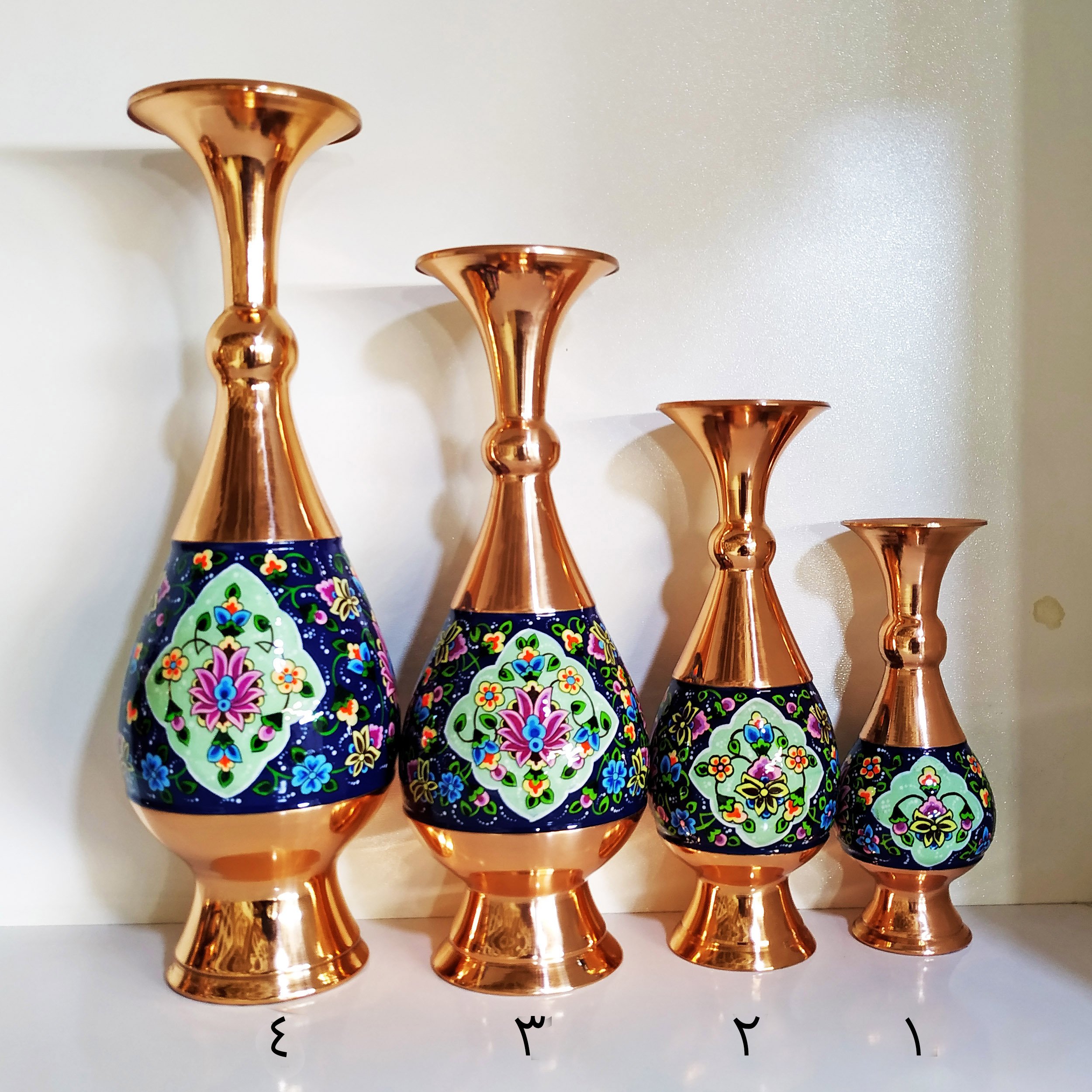 گلدان مس و پرداز 16 سانتی طرح ترنج بسته دو عددی