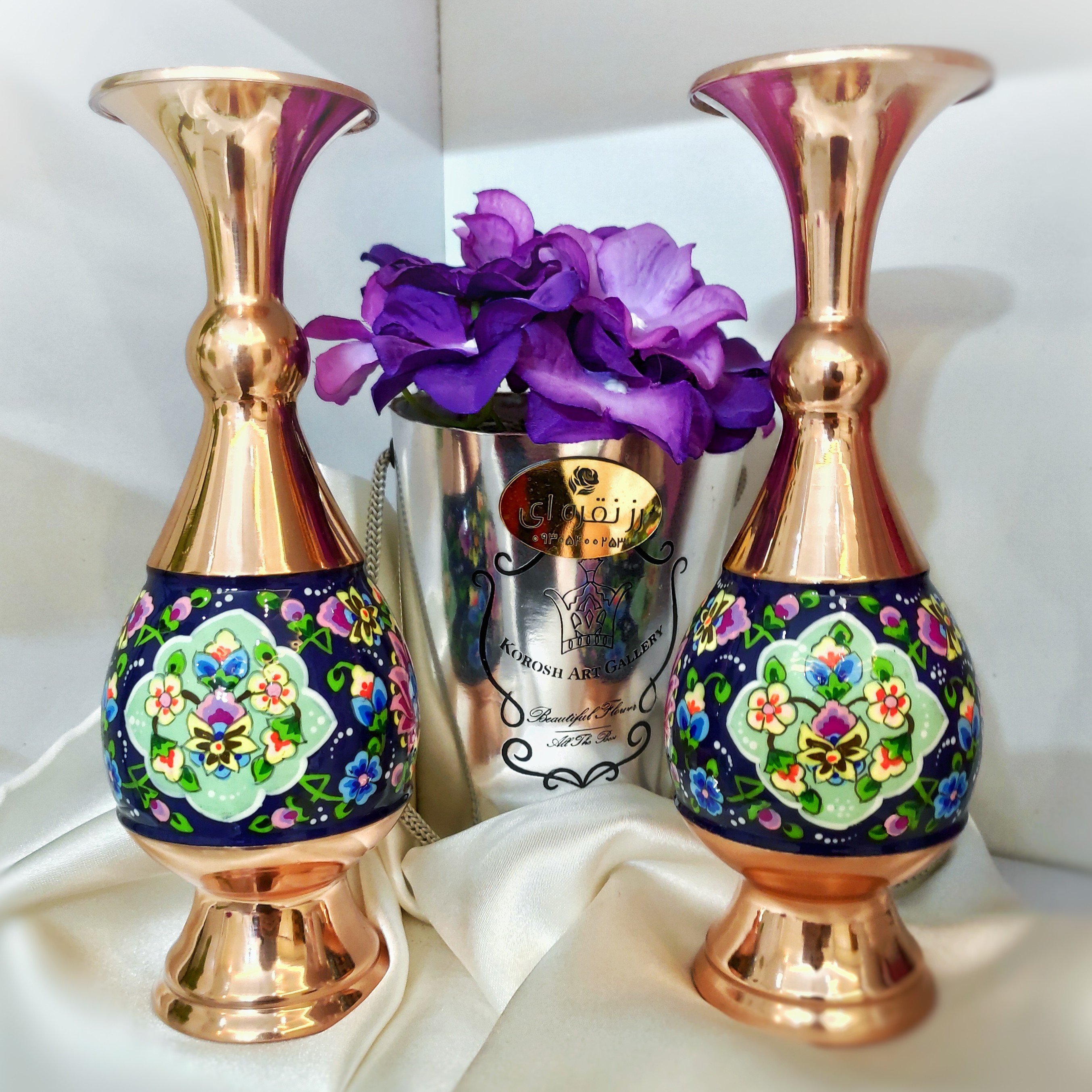 گلدان مس و پرداز ارتفاع 20 سانتی
