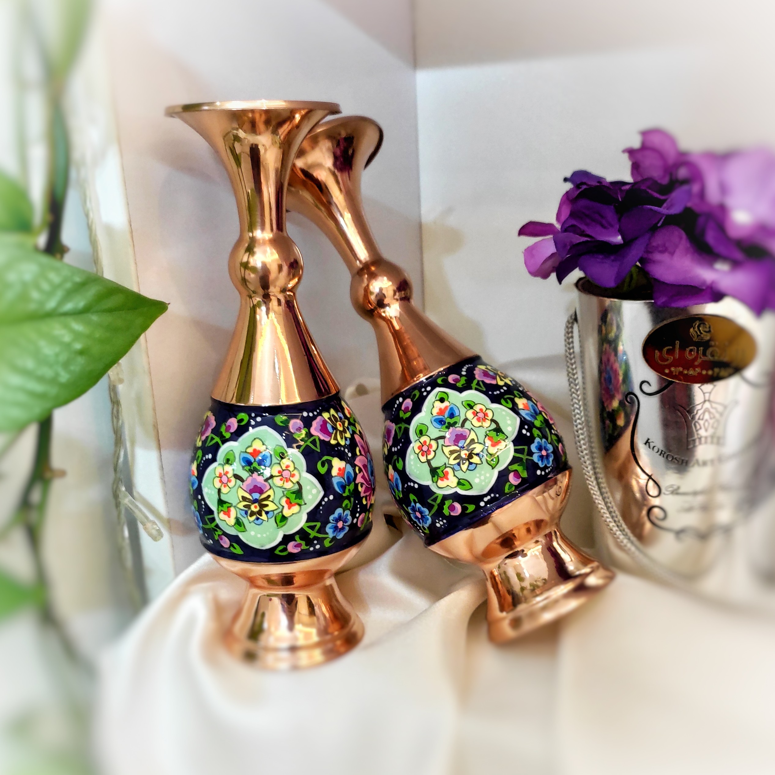 گلدان مس و پرداز ارتفاع 20 سانتی