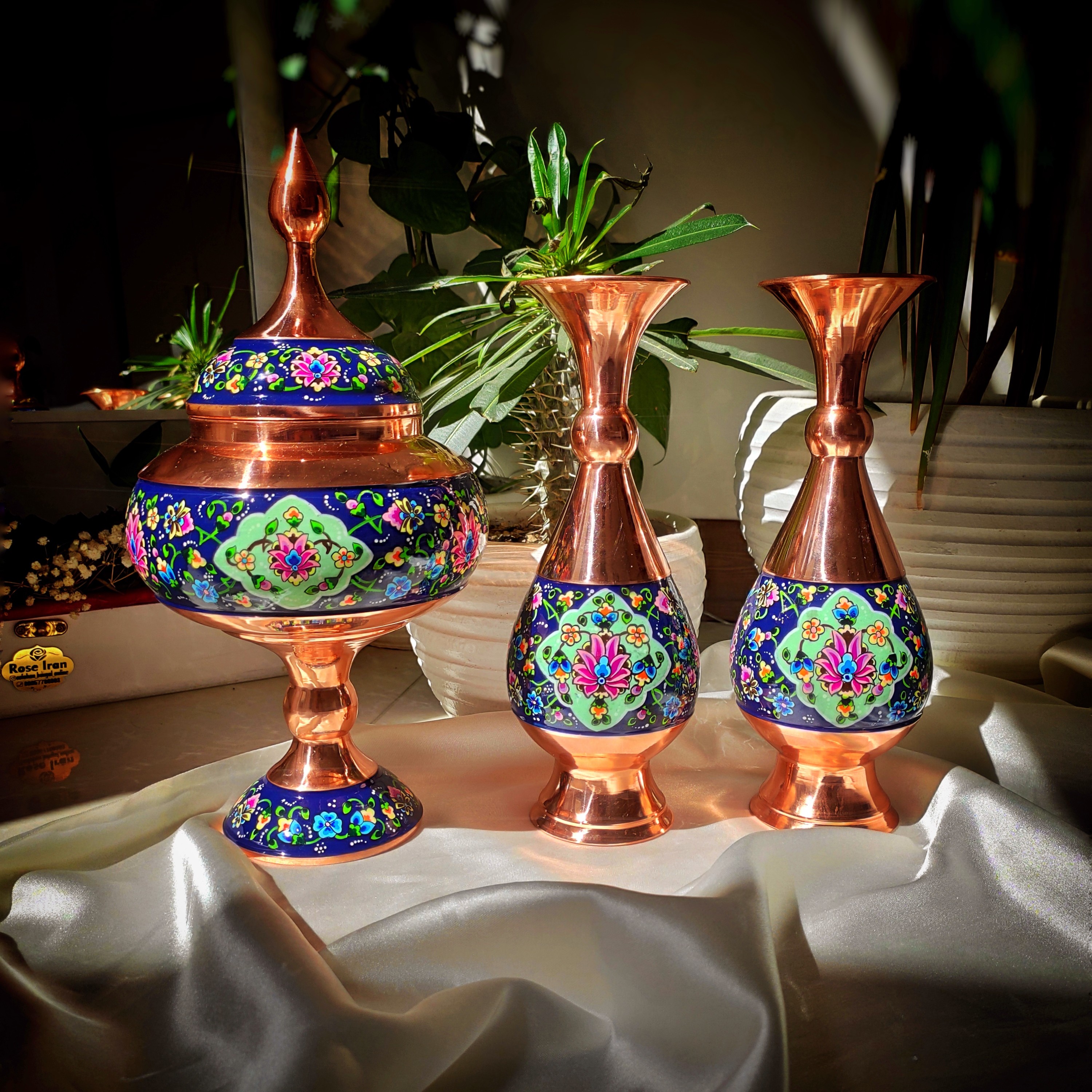 گلدان مس و پرداز 25 سانتی