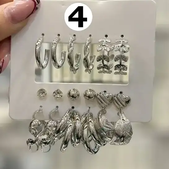 گوشواره زنانه و دخترانه آبکاری نقره پک نقره ای متنوع ضد حساسیت و رنگ ثابت کد agy (پس کرایه)