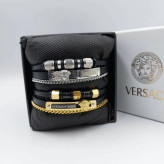 دستبند مردانه چرم و پلاک استیل طرح ورساچ VERSACE سه لاین رنگ ثابت کد amp (پس کرایه)