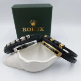 دستبند مردانه چرم و پلاک استیل رولکس rolex سه لاین رنگ ثابت کد amp (پس کرایه)
