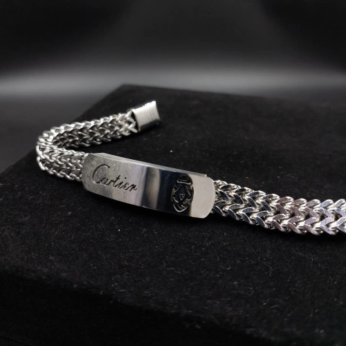 دستبند استیل مردانه پلاک کارتیر CARTIER زنجیر چهار وجهی دولاین رنگ ثابت کد amp (پس کرایه)