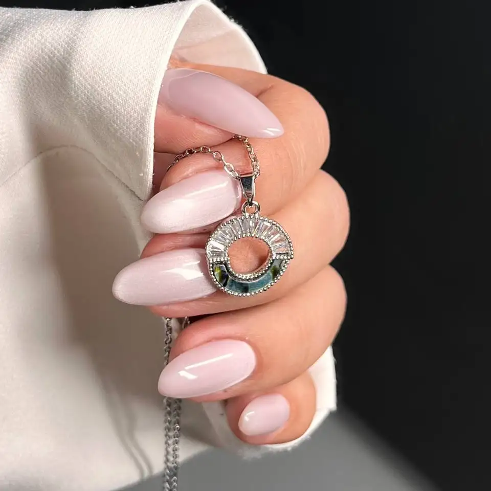 گردنبند و آویز زنانه جواهری طرح حلقه ای نگین تنیسی و رزینی ضد حساسیت رنگ کاملا ثابت کد atk (پس کرایه)