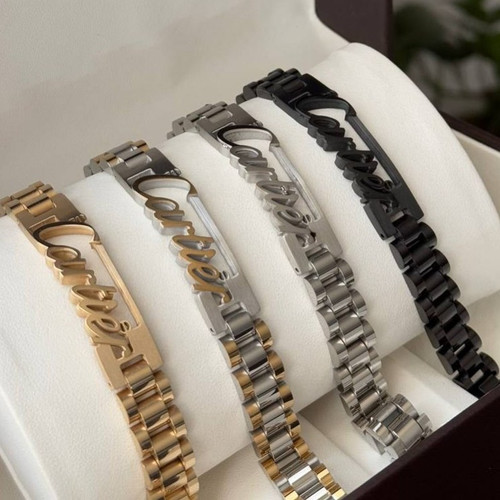 دستبند مردانه رولکس Rolex با پلاک کارتیه Cartier جنس استیل عیار 316 کیفیت عالی کدsm (پس کرایه)