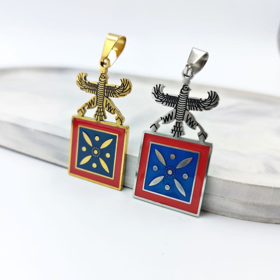 گردنبند و آویز پلاک استیل مردانه درفش کاویانی و درفش ساسانیان رنگ کاملا ثابت کد mp (پس کرایه)