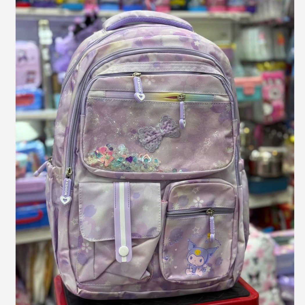 کیف و کوله پشتی مدرسه طرح کرومی حالت 5زیپ جلو اکلیلی جیب چسبی کد ks (پس کرایه)