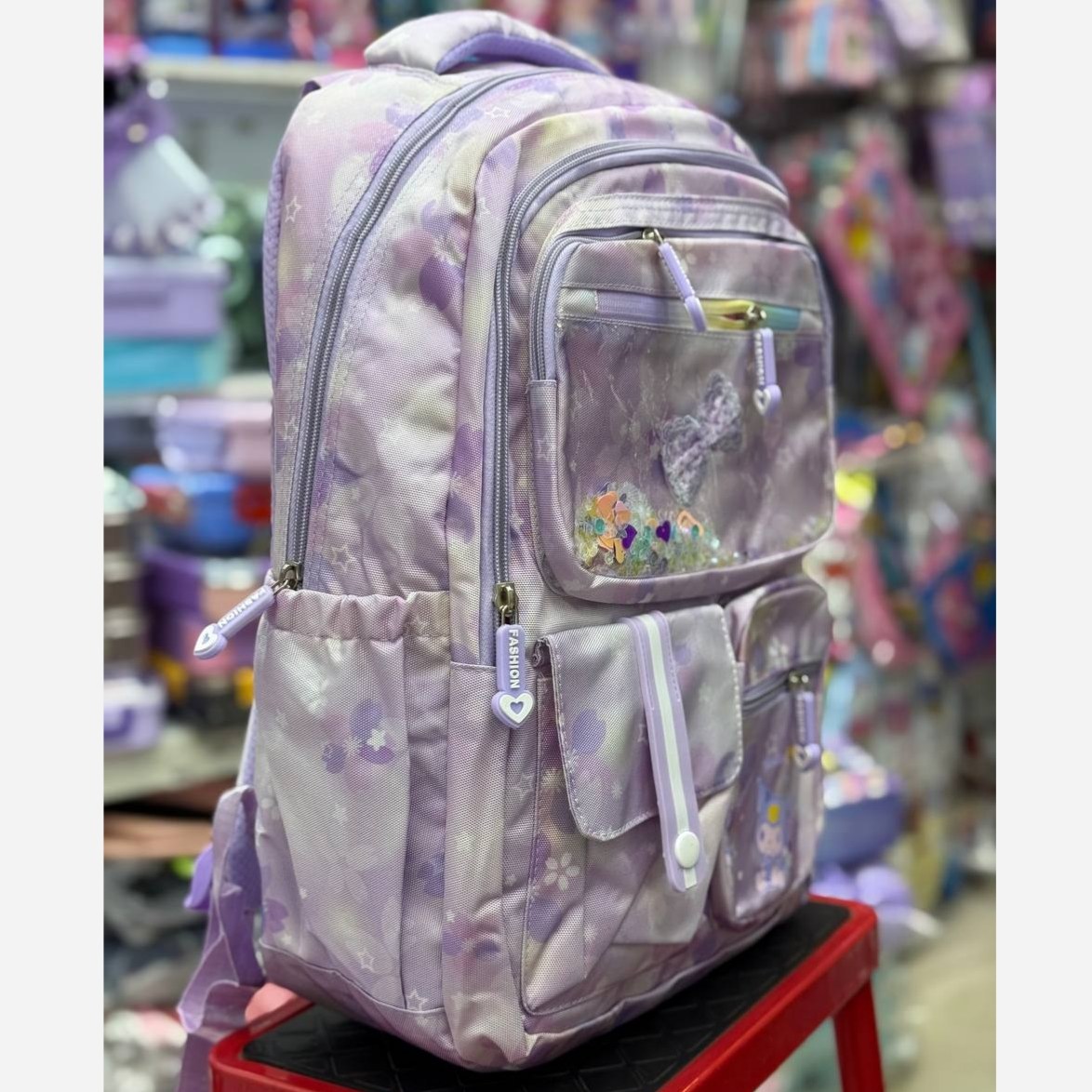 کیف و کوله پشتی مدرسه طرح کرومی حالت 5زیپ جلو اکلیلی جیب چسبی کد ks (پس کرایه)