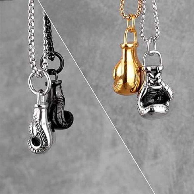 گردنبند و پلاک آویز استیل دستکش بوکس همراه زنجیر ویتالی رنگ کاملا ثابت کد 5 (پس کرایه)