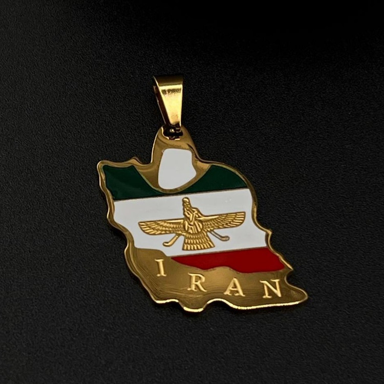 گردنبند و آویز پلاک استیل نقشه ایران و فروهر در تنوع رنگ و سبک رنگ کاملا ثابت کد ki (پس کرایه)