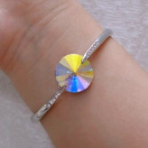 دستبند بنگل آبکاری نقره طرح نگین سوارفسکی دایره رنگ ثابت کد vn (پس کرایه)