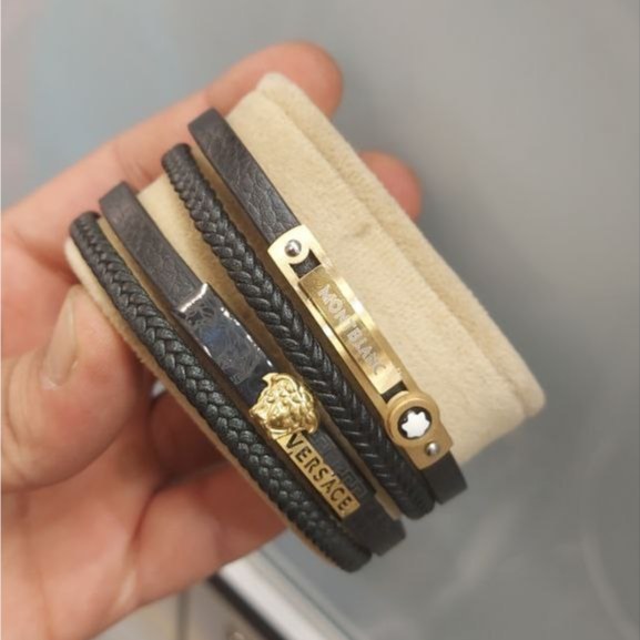 دستبند چرمی قفل و پلاک استیل مردانه طرح گوچی Gucci کیفیت چرم عالی در تنوع طرح رنگ ثابت کد bn (پس کرایه)