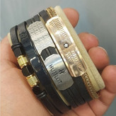 دستبند چرمی قفل و پلاک استیل مردانه طرح گوچی Gucci کیفیت چرم عالی در تنوع طرح رنگ ثابت کد bn (پس کرایه)