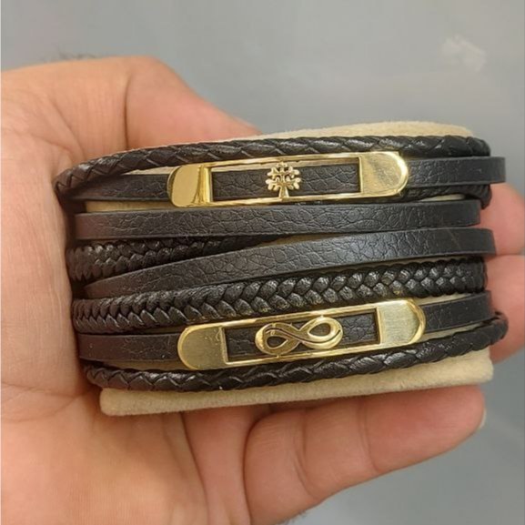 دستبند چرمی قفل و پلاک استیل مردانه طرح مونت بلنک Montblanc کیفیت چرم عالی تنوع طرح رنگ ثابت کد bn (پس کرایه)
