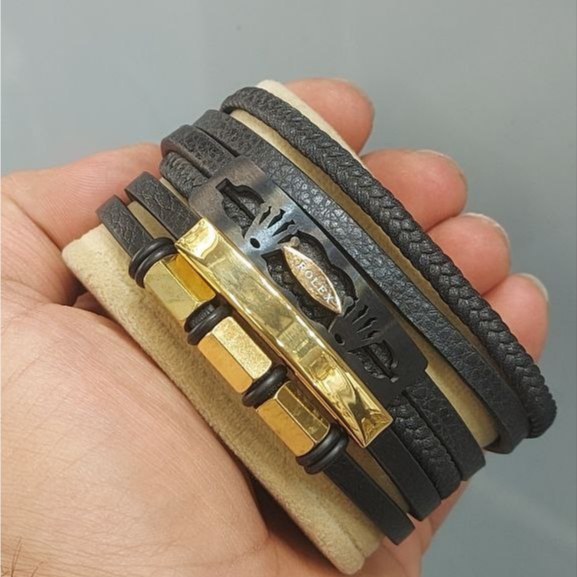 دستبند چرمی قفل و پلاک استیل مردانه طرح گوچی Gucci کیفیت چرم عالی تنوع طرح رنگ ثابت کد bn (پس کرایه)