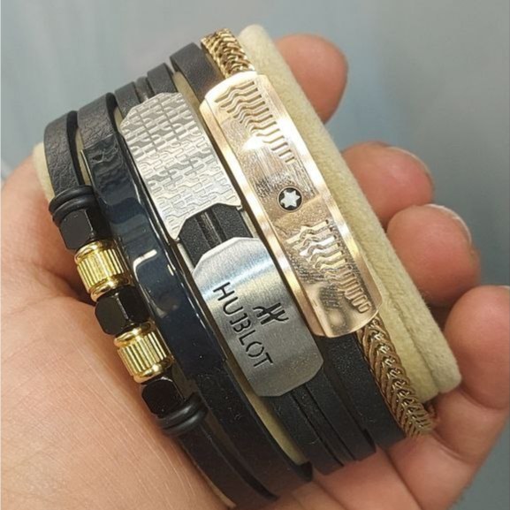 دستبند چرمی قفل و پلاک استیل مردانه کارتیر Cartier کیفیت چرم عالی تنوع طرح رنگ ثابت کد bn (پس کرایه)