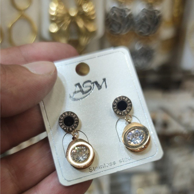 گوشواره استیل زنانه طرح آویز زنجیر ستاره نگین تنوع طرح رنگ ثابت کد bn (پس کرایه)