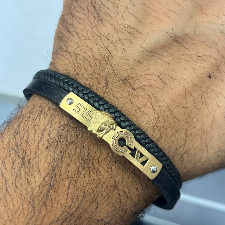 دستبند چرمی قفل و پلاک استیل مردانه کارتیر Cartier کیفیت چرم عالی تنوع طرح رنگ ثابت کدbn (پس کرایه)
